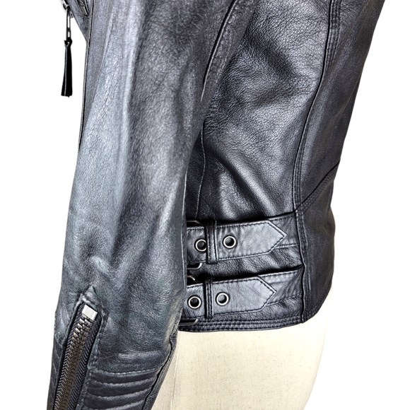 Zara Basic Black Lambskin Motorcycle Jacket Size Small - Picture 6 of 16